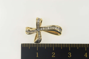 14K 0.25 Ctw Diamond Wavy Cross Christian Pendant Yellow Gold