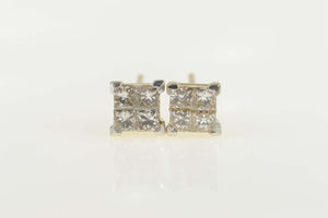 14K 0.64 Ctw Princess Diamond Cluster Stud Earrings Yellow Gold
