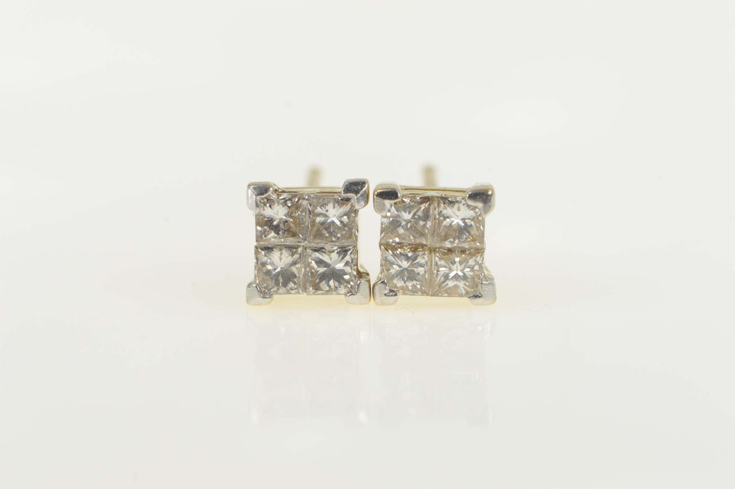 14K 0.64 Ctw Princess Diamond Cluster Stud Earrings Yellow Gold