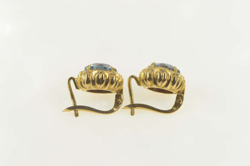 18K 1940's Blue Topaz Ornate Dangle Statement Earrings Yellow Gold