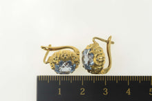 Load image into Gallery viewer, 18K 1940&#39;s Blue Topaz Ornate Dangle Statement Earrings Yellow Gold