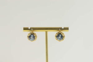 18K 1940's Blue Topaz Ornate Dangle Statement Earrings Yellow Gold