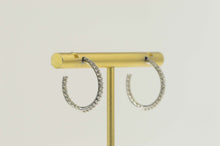 Load image into Gallery viewer, 14K 0.50 Ctw Pave Diamond Outside Semi Hoop Earrings White Gold