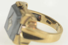 Load image into Gallery viewer, 10K 1930&#39;s Hematite Diamond Accent Ornate Ring Size 8.75 Yellow Gold