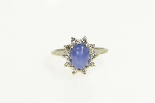 14K Retro Lindy Star Sapphire Diamond Halo Ring Size 6.25 White Gold