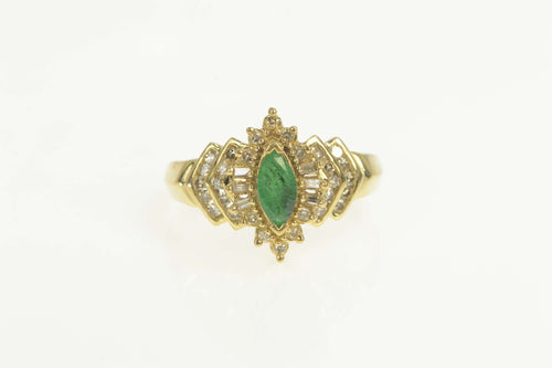 14K 0.65 Ctw Marquise Emerald Diamond Statement Ring Size 10 Yellow Gold