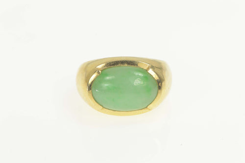 14K Oval Jade Cabochon Classic Statement Ring Size 7.75 Yellow Gold