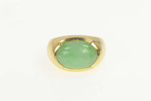 14K Oval Jade Cabochon Classic Statement Ring Size 7.75 Yellow Gold