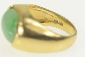 14K Oval Jade Cabochon Classic Statement Ring Size 7.75 Yellow Gold