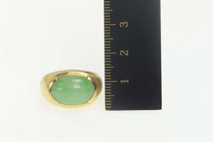 14K Oval Jade Cabochon Classic Statement Ring Size 7.75 Yellow Gold