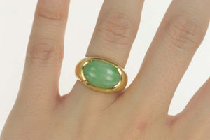 14K Oval Jade Cabochon Classic Statement Ring Size 7.75 Yellow Gold