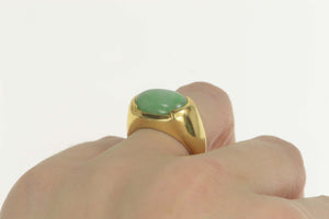 14K Oval Jade Cabochon Classic Statement Ring Size 7.75 Yellow Gold