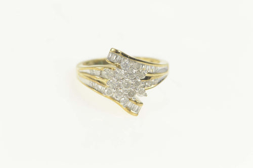 10K Diamond Cluster Baguette Accent Bypass Ring Size 7.25 Yellow Gold