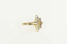 Load image into Gallery viewer, 14K Diamond Ruby Flower Ornate Cocktail Ring Size 6 Yellow Gold