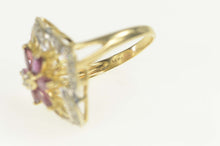 Load image into Gallery viewer, 14K Diamond Ruby Flower Ornate Cocktail Ring Size 6 Yellow Gold