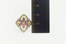 Load image into Gallery viewer, 14K Diamond Ruby Flower Ornate Cocktail Ring Size 6 Yellow Gold