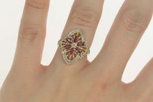 Load image into Gallery viewer, 14K Diamond Ruby Flower Ornate Cocktail Ring Size 6 Yellow Gold