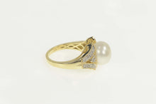 Load image into Gallery viewer, 14K Pearl Diamond Scroll Accent Engagement Ring Size 6 Yellow Gold