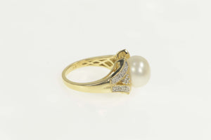 14K Pearl Diamond Scroll Accent Engagement Ring Size 6 Yellow Gold