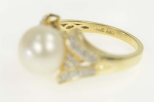 14K Pearl Diamond Scroll Accent Engagement Ring Size 6 Yellow Gold