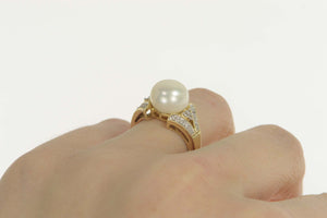 14K Pearl Diamond Scroll Accent Engagement Ring Size 6 Yellow Gold