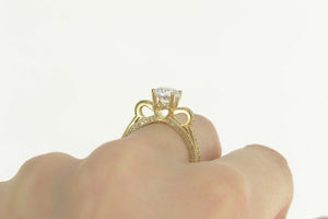 14K Pave Bow Cathedral Travel Engagement Ring Size 8 Yellow Gold