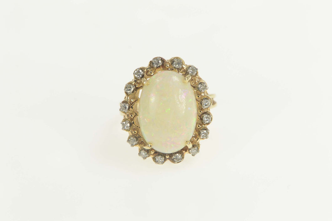 14K 5.98 Ctw Natural Opal Diamond Cocktail Ring Size 6 Yellow Gold