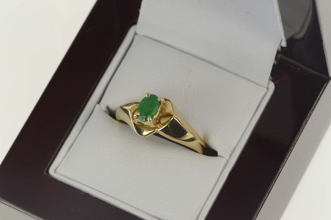 14K Natural Emerald Oval Cut Engagement Bypass Ring Size 8 Yellow Gold