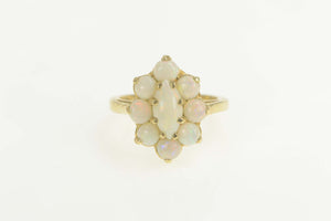 14K 1950's Marquise Natural Opal Halo Cocktail Ring Size 6.25 Yellow Gold