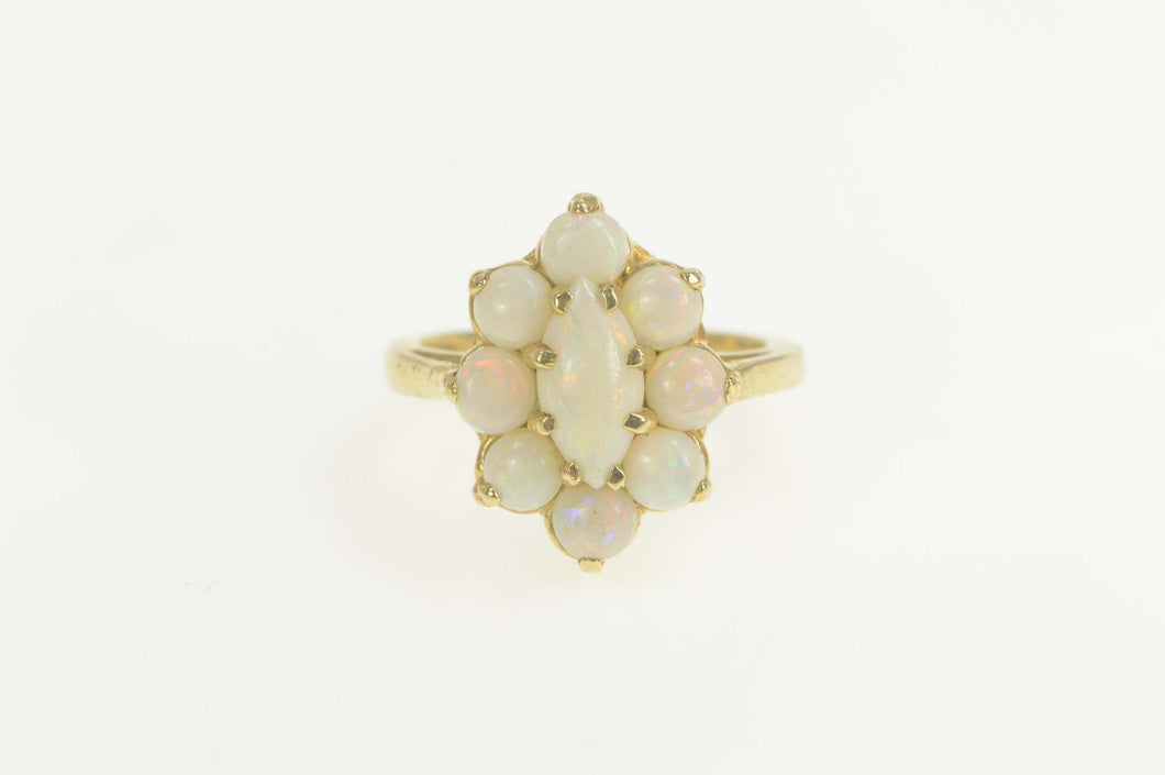 14K 1950's Marquise Natural Opal Halo Cocktail Ring Size 6.25 Yellow Gold