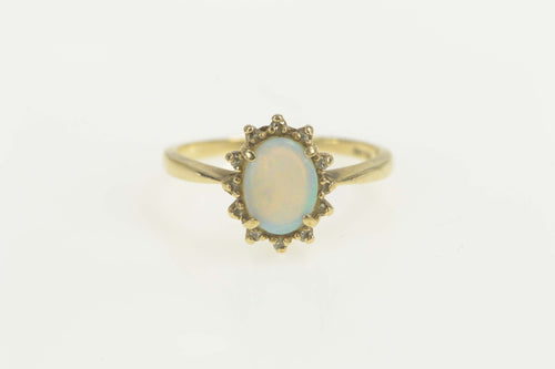 10K Natural Opal Diamond Halo Engagement Ring Size 6 Yellow Gold