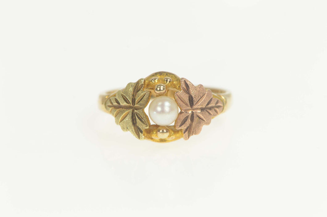 10K Pearl Black Hills Leaf Ornate Statement Ring Size 6.5 Yellow Gold