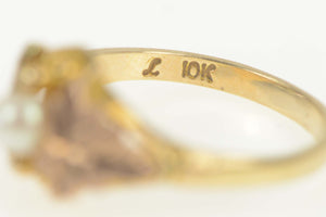 10K Pearl Black Hills Leaf Ornate Statement Ring Size 6.5 Yellow Gold
