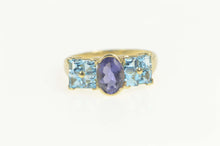 Load image into Gallery viewer, 10K Amethyst Blue Topaz Accent Squared Statement Ring Size 8 Yellow Gold