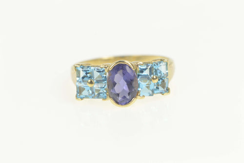 10K Amethyst Blue Topaz Accent Squared Statement Ring Size 8 Yellow Gold