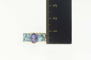 10K Amethyst Blue Topaz Accent Squared Statement Ring Size 8 Yellow Gold