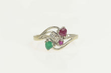 Load image into Gallery viewer, 14K Retro Ruby Emerald Diamond Bypass Ring Size 9.5 White Gold