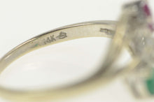 Load image into Gallery viewer, 14K Retro Ruby Emerald Diamond Bypass Ring Size 9.5 White Gold