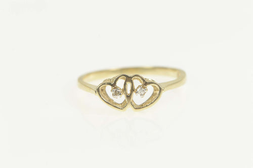 10K Diamond Two Heart Love Promise Valentine Ring Size 7 Yellow Gold