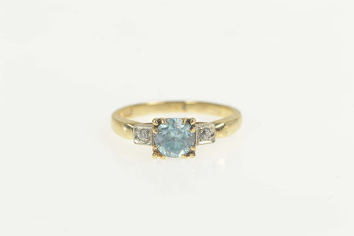10K 1940's Syn. Blue Topaz Cubic Zirconia Accent Ring Size 4.25 Yellow Gold
