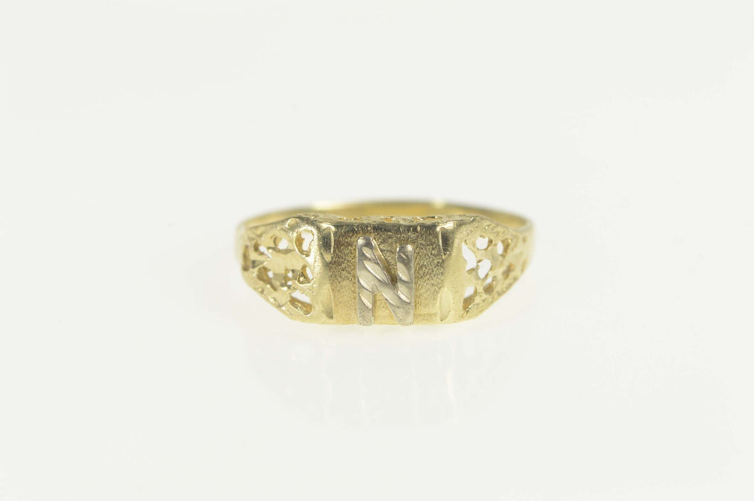 10K N Diamond Cut Monogram Initial Name Ring Size 5.25 Yellow Gold