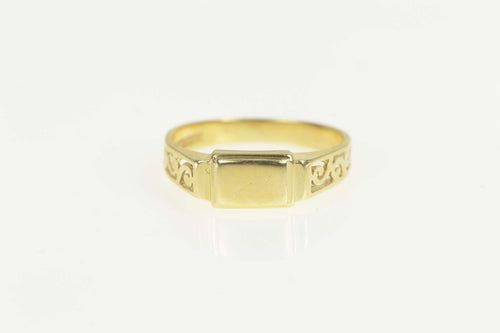 14K Monogram Scroll Swirl Retro Squared Ring Size 4.75 Yellow Gold
