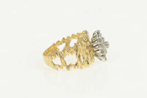 14K Diamond Marquise Cluster Textured Band Ring Size 7.5 Yellow Gold