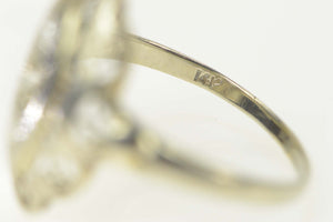 14K Diamond Art Deco Filigree Elaborate Statement Ring Size 7.5 White Gold