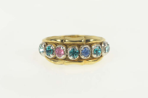 Sterling Silver 1960's Retro Sim. Topaz Emerald Scalloped Ring Size 7.5