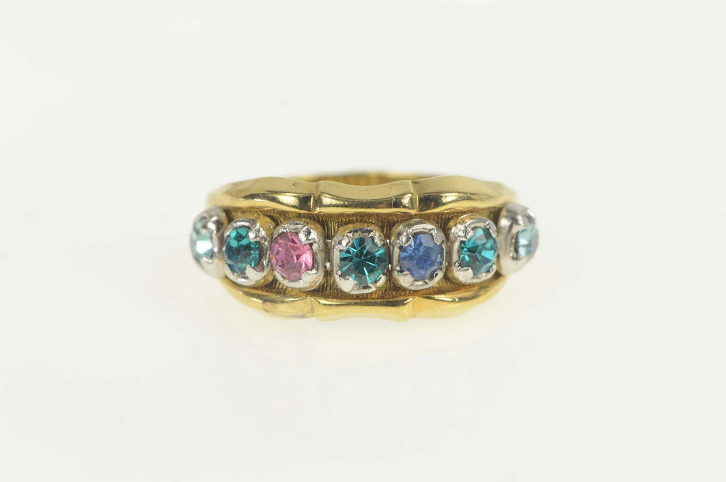 Sterling Silver 1960's Retro Sim. Topaz Emerald Scalloped Ring Size 7.5