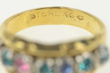 Load image into Gallery viewer, Sterling Silver 1960&#39;s Retro Sim. Topaz Emerald Scalloped Ring Size 7.5
