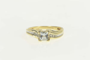 10K Faceted Cushion Aquamarine Wavy Two Tone Ring Size 8 Yellow Gold