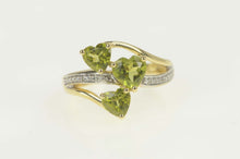 Load image into Gallery viewer, 14K Heart Peridot Diamond Accent Bypass Statement Ring Size 5.25 Yellow Gold