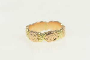 14K Two Tone Ornate Rose Flower Pattern Band Ring Size 7.5 Rose Gold